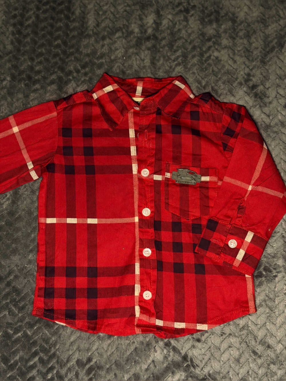Vintage Burberry Red Plaid Button-Up Shirt for Kids